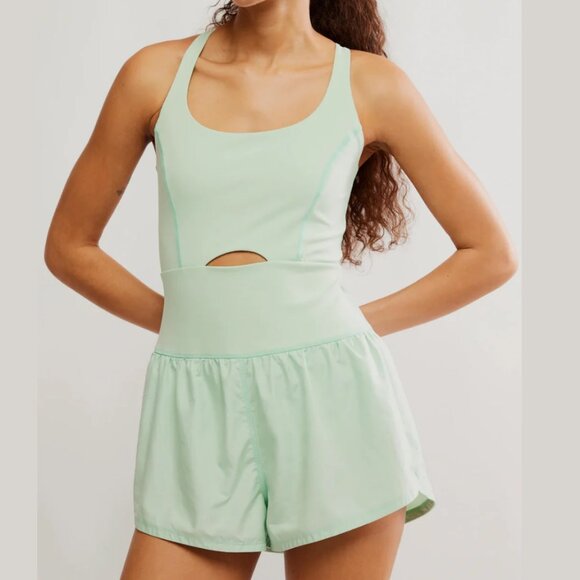 NWOT Free People FP Movement Righteous Runsie Romper Cactus Green Women's Large - Picture 1 of 6